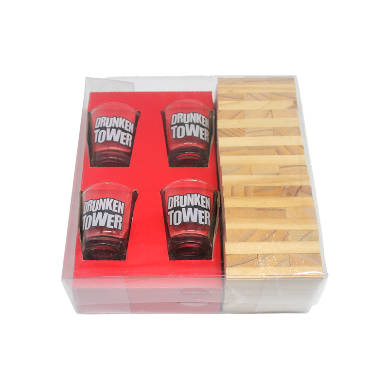 Bộ đồ uống Jenga bằng gỗ kèm ly thủy tinh