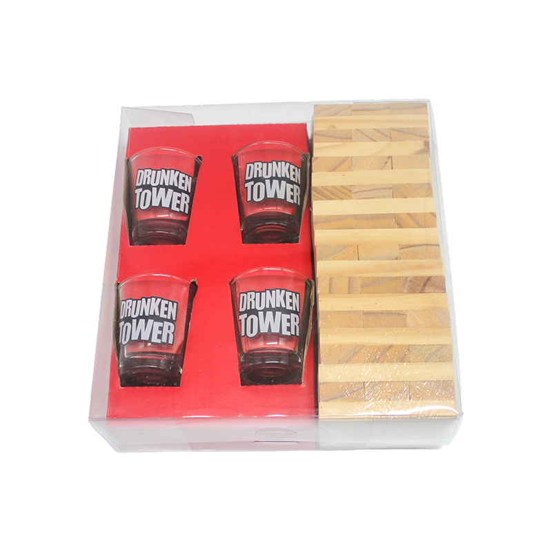 Bộ đồ uống Jenga bằng gỗ kèm ly thủy tinh