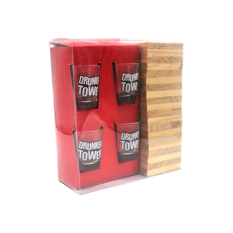 Bộ đồ uống Jenga bằng gỗ kèm ly thủy tinh