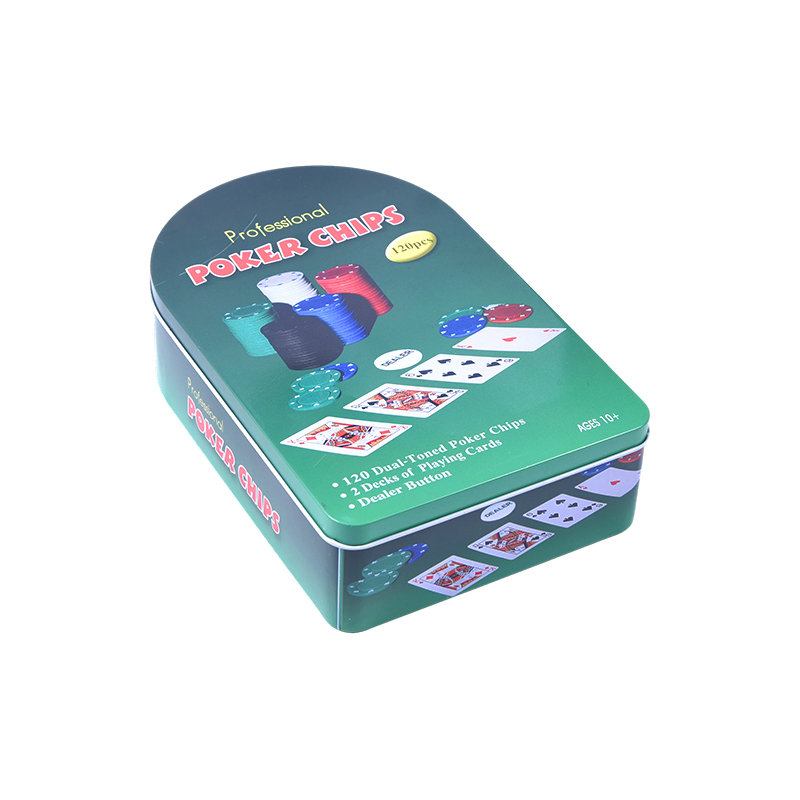 Green Arched Metal Tin 120 Chips với thẻ và nút đại lý Bộ chip Poker chuyên nghiệp