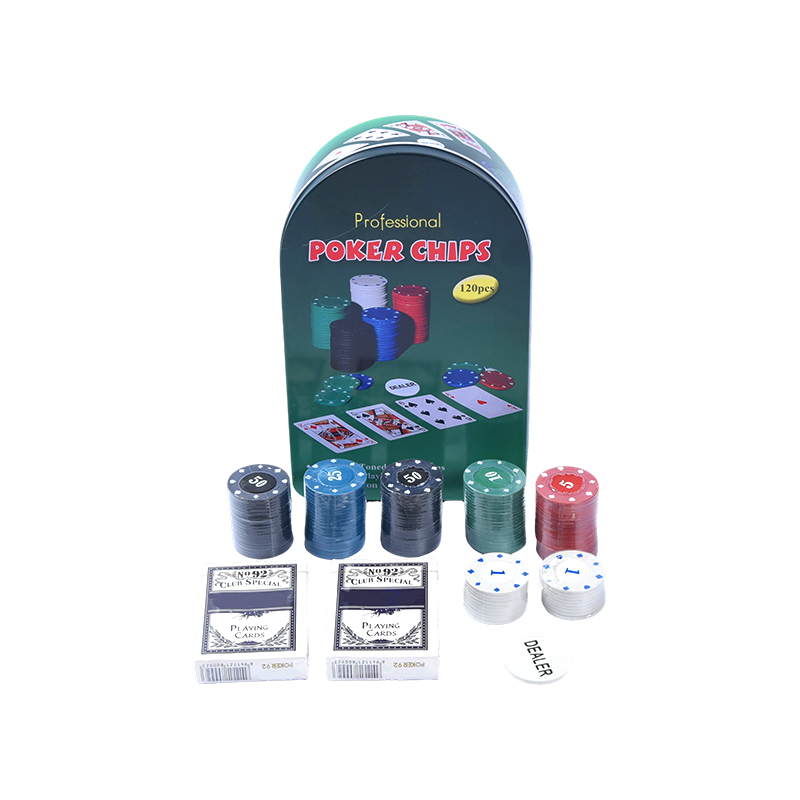 Green Arched Metal Tin 120 Chips với thẻ và nút đại lý Bộ chip Poker chuyên nghiệp
