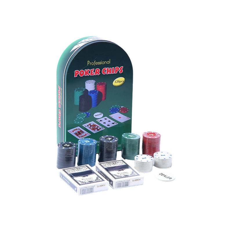 Green Arched Metal Tin 120 Chips với thẻ và nút đại lý Bộ chip Poker chuyên nghiệp