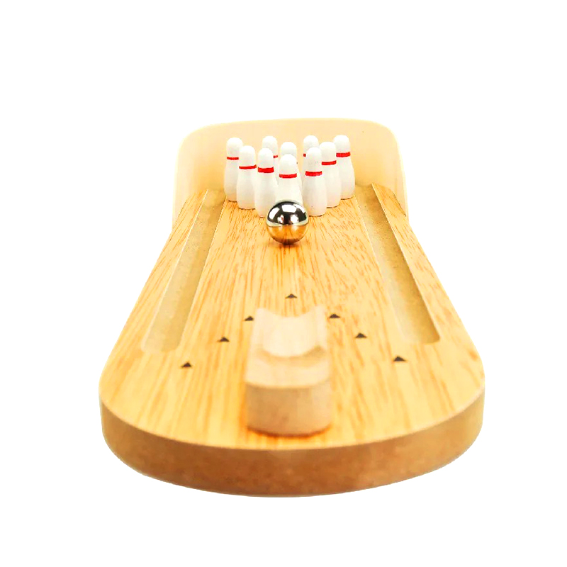 Bộ gỗ nhỏ gọn với bi thép và ghim trò chơi bowling mini để bàn