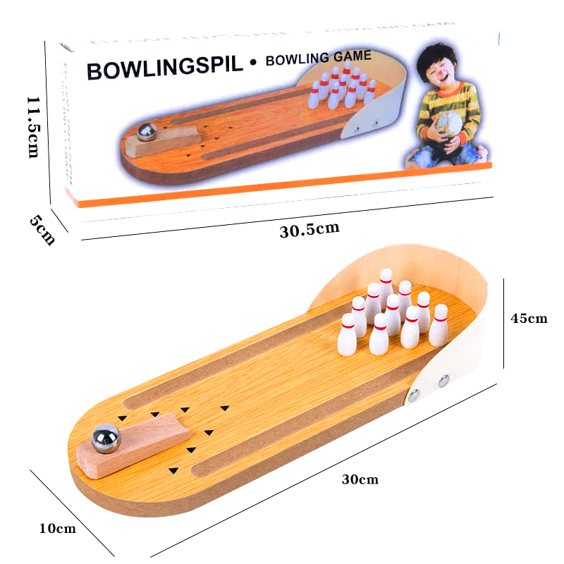 Bộ gỗ nhỏ gọn với bi thép và ghim trò chơi bowling mini để bàn