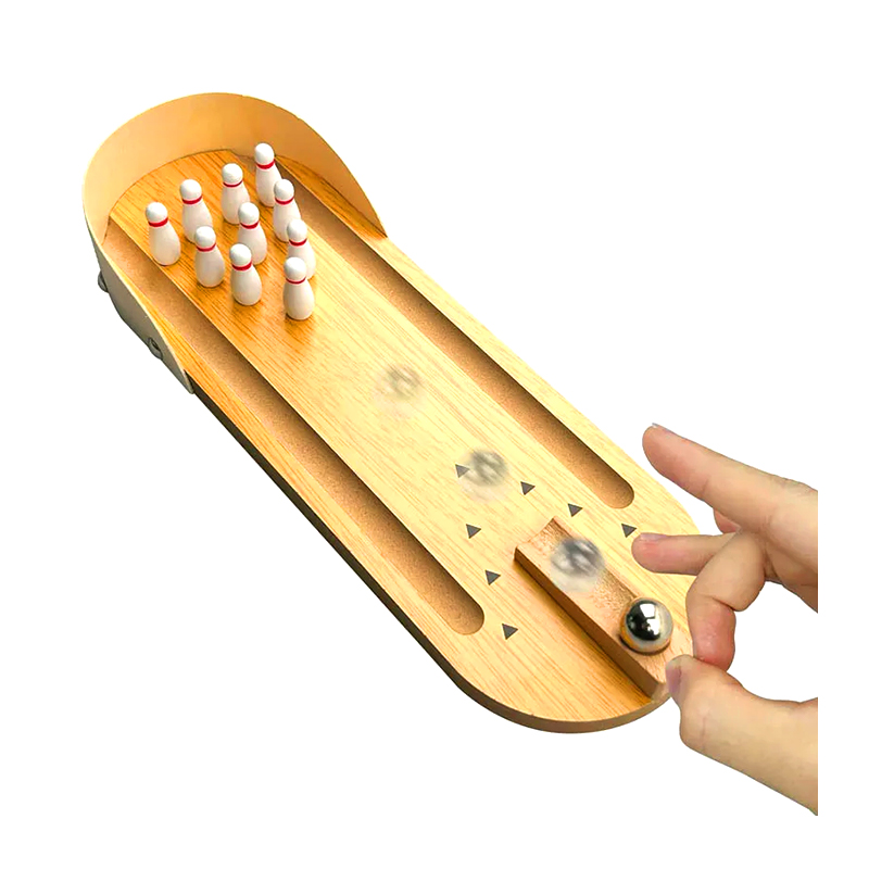 Bộ gỗ nhỏ gọn với bi thép và ghim trò chơi bowling mini để bàn