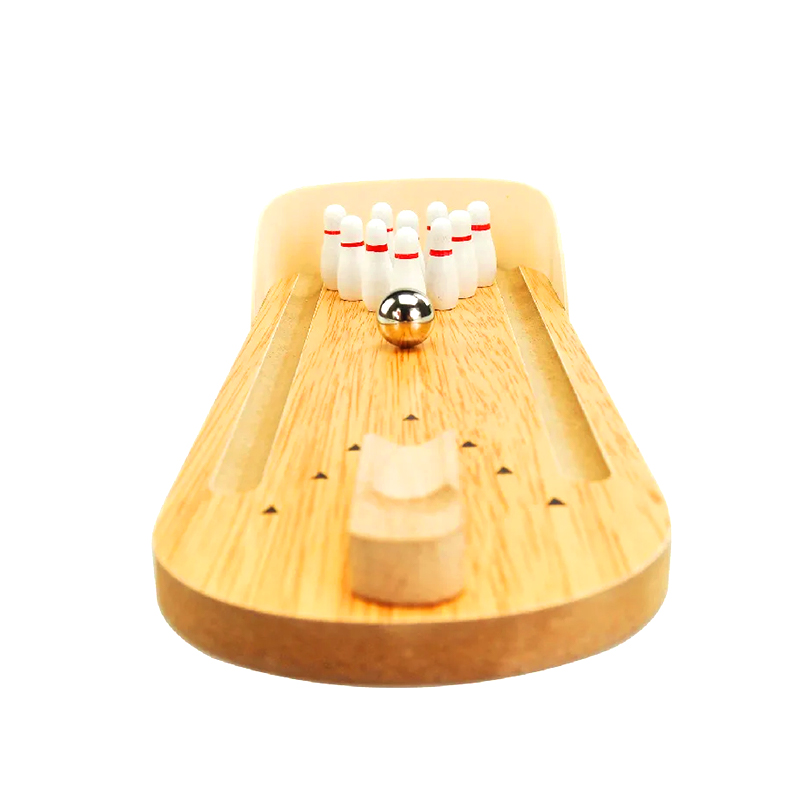 Bộ gỗ nhỏ gọn với bi thép và ghim trò chơi bowling mini để bàn