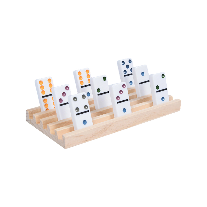 Các mẫu chấm đầy màu sắc với Bộ giá đỡ Domino bằng gỗ được trưng bày có tổ chức